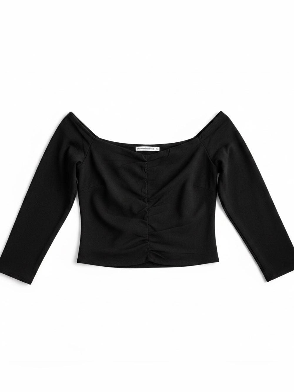 Abercrombie & Fitch Sweetheart Neckline Ruched Long Sleeve Top - Black